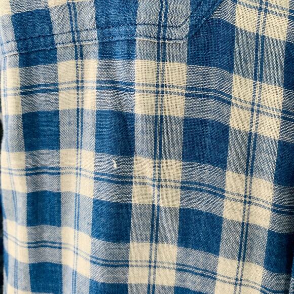 RRL by RALPH LAUREN Size XL Blue Cream Plaid Cotton Long Sleeve Shirt - Picture 7 of 10